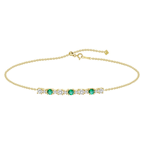 18k Yellow Gold Emerald and Diamond Bar Bracelet