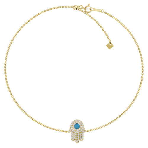 18k Yellow Gold .11 ct tw Diamond Hamsa Bracelet