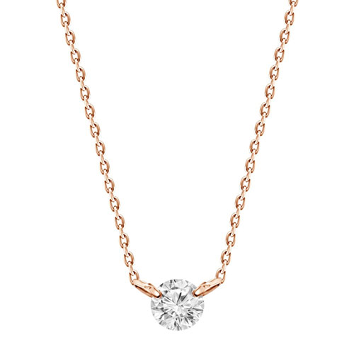 18k Rose Gold .10 ct Diamond Solitaire Necklace with Two Prongs