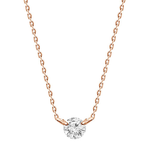 18k Rose Gold .10 ct Diamond Solitaire Necklace with Two Prongs