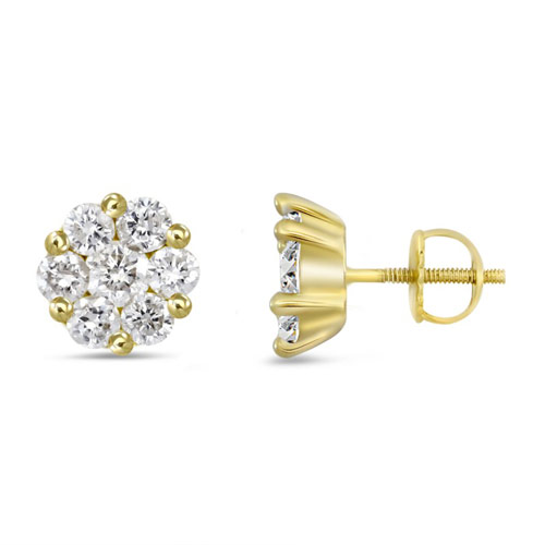 18k Yellow Gold .31 ct Diamond Cluster Earrings with Screwbacks