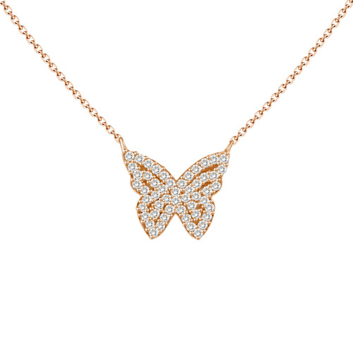 18k Rose Gold .12 ct Diamond Butterfly Necklace