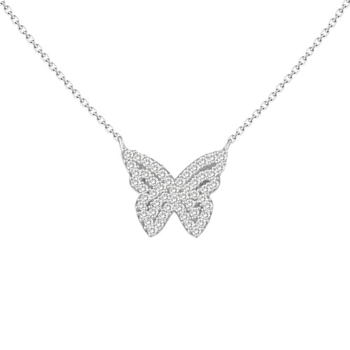 18k White Gold .12 ct Diamond Butterfly Necklace