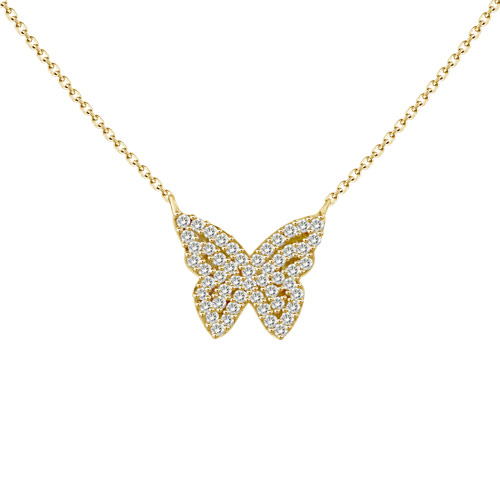 18k Yellow Gold .12 ct Diamond Butterfly Necklace