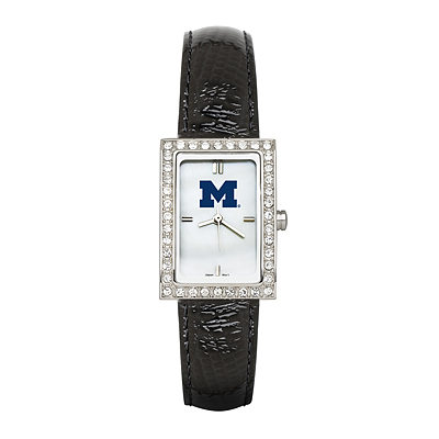 Michigan Wolverines Ladies Allure Watch Black Leather Strap