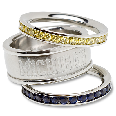 University of Michigan Logo Crystal Stacked Ring Set