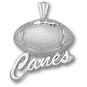 Sterling Silver 3/4in Miami Hurricanes Football Pendant