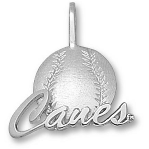Miami Hurricanes 5/8in Sterling Silver Baseball Pendant