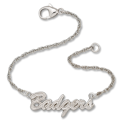 Sterling Silver 7in Wisconsin Badgers Script Bracelet