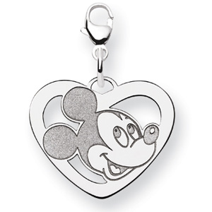 Mickey Mouse Heart Charm with Lobster Clasp 5/8in 14k White Gold