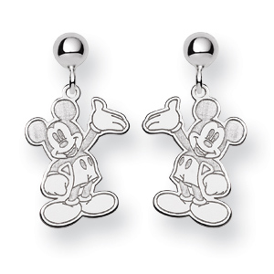 Sterling Silver Waving Mickey Mouse Dangle Post Earrings