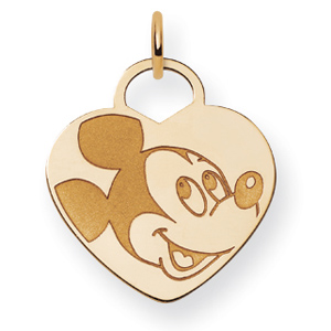 Mickey Mouse Heart Charm Jump Ring 3/4in 14k Yellow Gold
