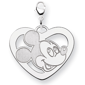 Mickey Mouse Heart Charm with Lobster Clasp 7/8in Sterling Silver