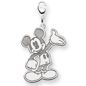 Waving Mickey Mouse Pendant with Clasp 1in Sterling Silver