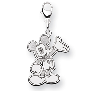 Waving Mickey Mouse Charm with Clasp 3/4in Sterling Silver