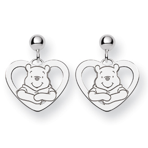 Winnie the Pooh Heart Dangle Earrings Sterling Silver