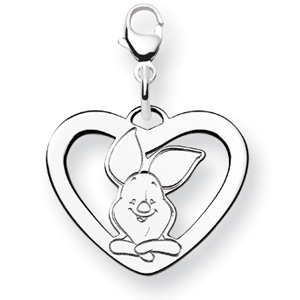 Piglet Heart Charm with Clasp 5/8in Sterling Silver