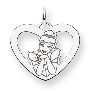 Cinderella Heart Charm 5/8in Sterling Silver
