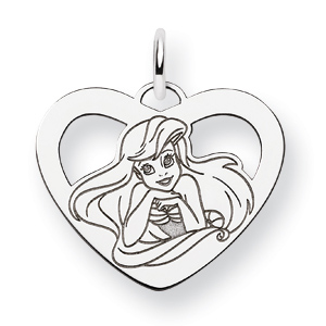 Sterling Silver 5/8in Ariel Heart Charm with Jump Ring