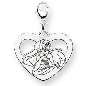 Sterling Silver 5/8in Ariel Heart Charm with Lobster Clasp