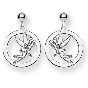 Tinker Bell Round Dangle Earrings Sterling Silver