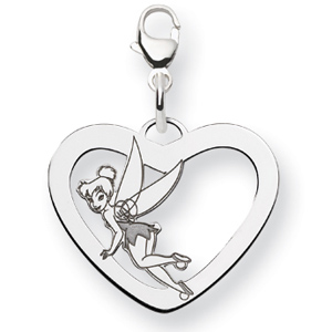 Tinker Bell Heart Charm with Clasp 5/8in Sterling Silver