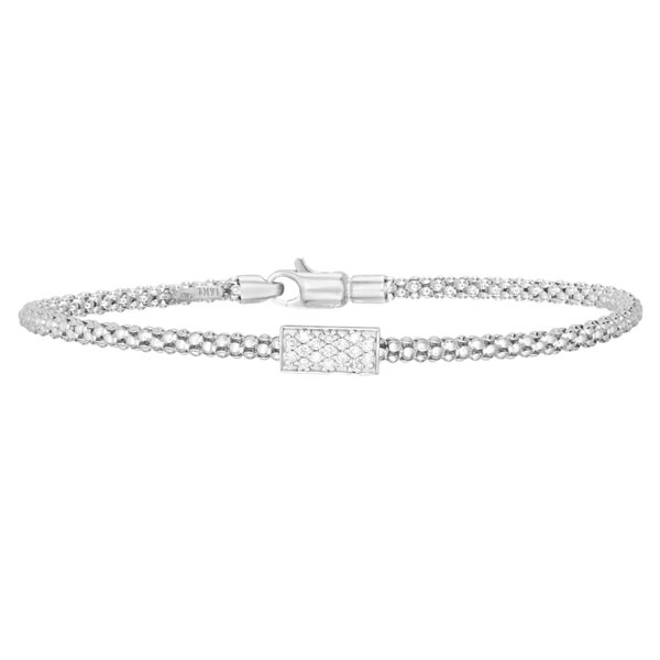 Phillip Gavriel 14k White Gold Pave Diamond Bar Popcorn Bracelet 7.25in 