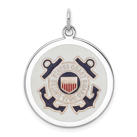 Sterling Silver Blue and White U.S. Coast Guard Disc Charm 7/8in