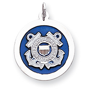 Sterling Silver 7/8in Blue U.S. Coast Guard Disc Charm