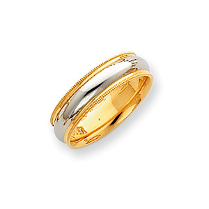 18k Yellow Gold and Platinum Comfort Fit Milgrain Band 6mm - Clearance
