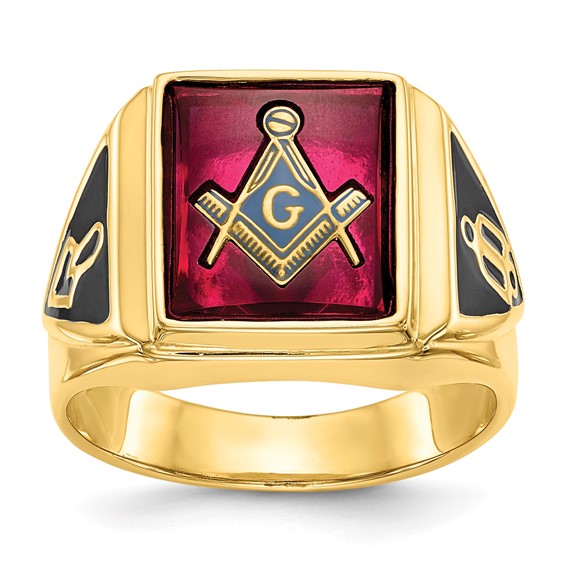 14kt Gold Blue Lodge Ring with Red Rectangular Stone