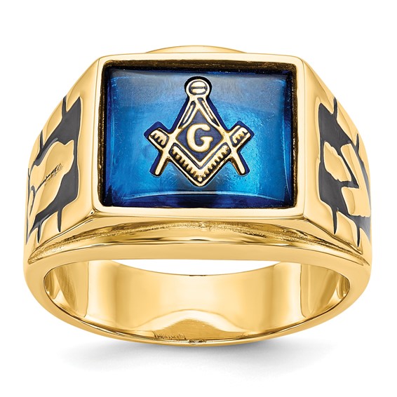 Rectangular Blue Lodge Ring with Blue Stone - 14k Gold