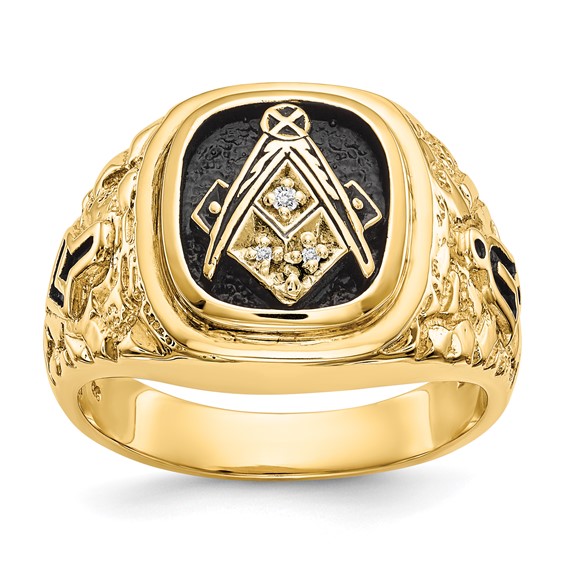 Jumbo .02 ct Diamond Masonic Ring 14k Yellow Gold