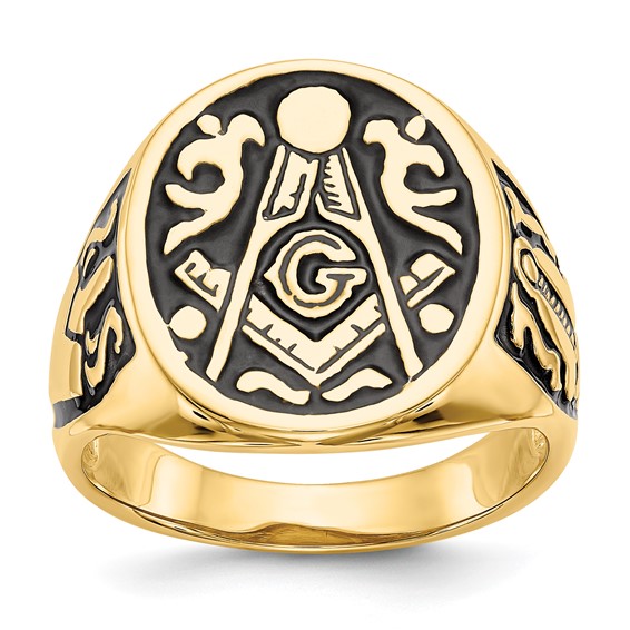 14k Yellow Gold Jumbo Blue Lodge Signet Ring with Open Back
