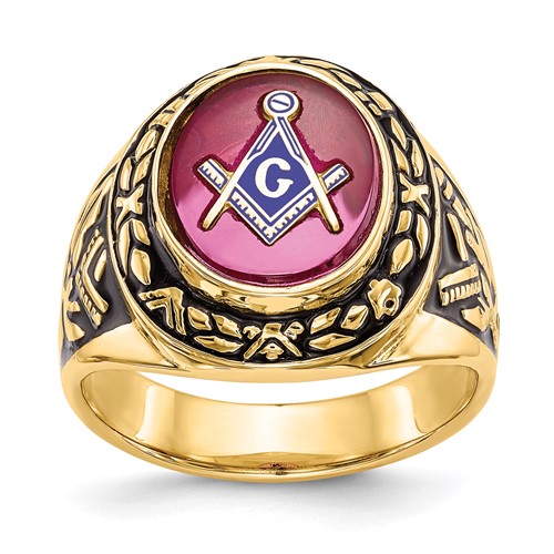 Jumbo Masonic Ring with Laurel Leaf Bezel 14k Yellow Gold