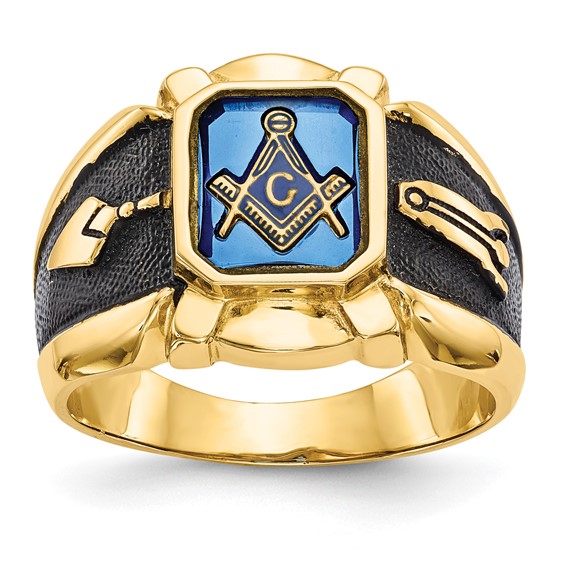 Octagonal Blue Lodge Ring with Blue Stone 14k Yellow Gold