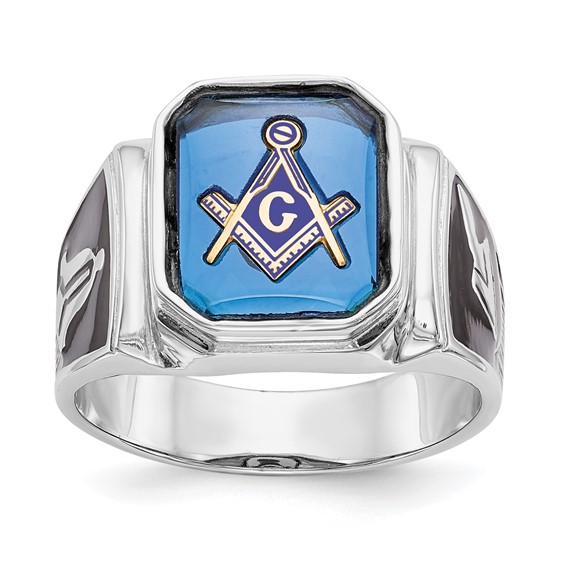 Octagonal Blue Lodge Ring - 14k White Gold