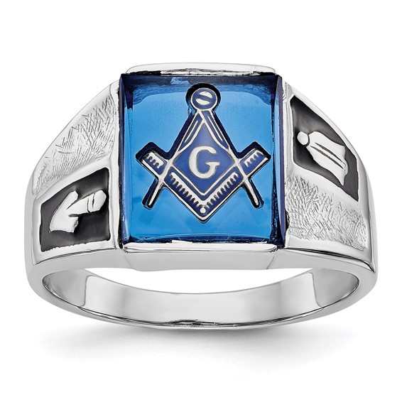 14k White Gold Masonic Ring with Etched Sides and Open Back