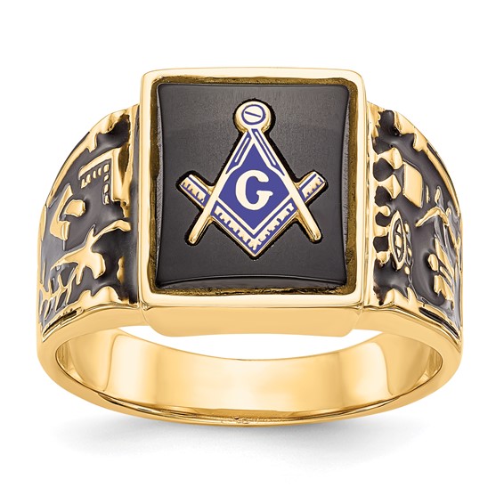 Rectangular Masonic Ring Wide Shank 14k Yellow Gold