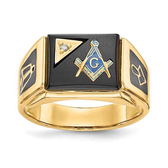 14k Yellow Gold .01 ct Diamond Masonic Ring with Open Back