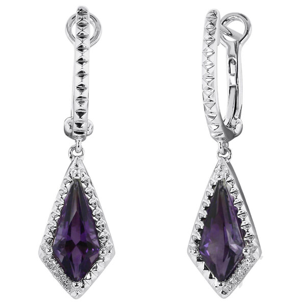 Yael Designs Borealis 14k White Gold 1.5 ct tw Kite Amethyst Dangle Hoop Earrings with Diamonds