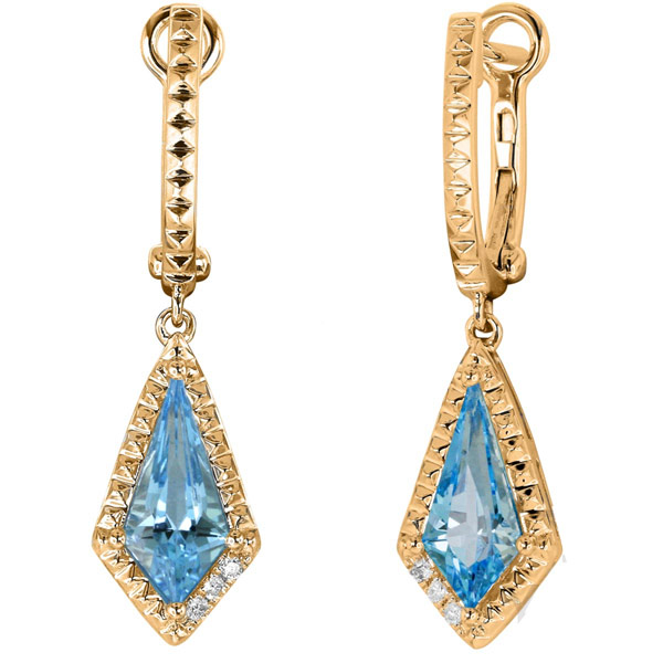 Yael Designs Borealis 14k Rose Gold 2.2 ct tw Kite Blue Topaz Dangle Hoop Earrings with Diamonds