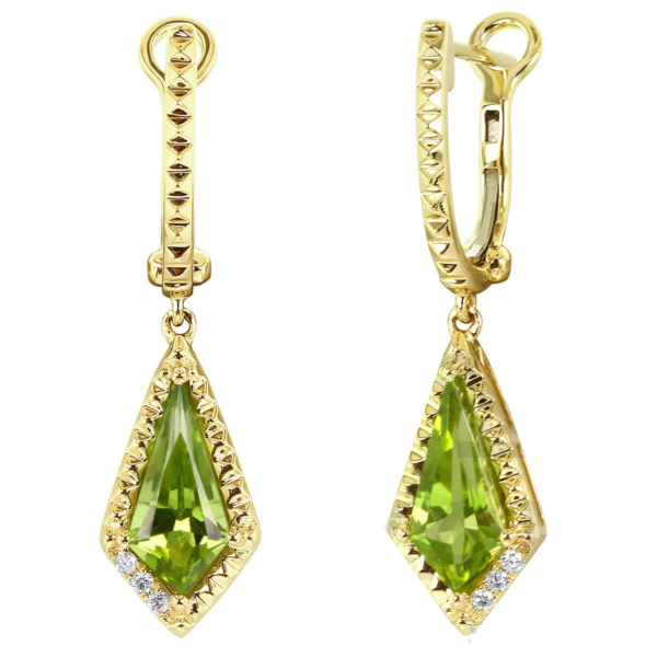 Yael Designs Borealis 14k White Gold 2.6 ct tw Kite Peridot Dangle Hoop Earrings with Diamonds
