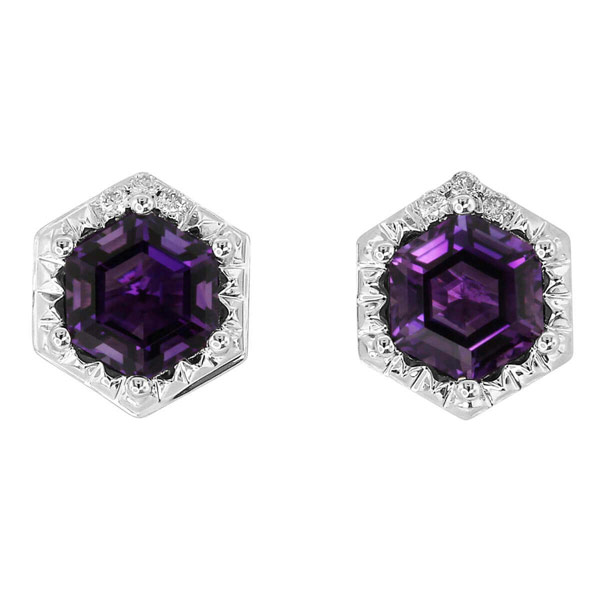 Yael Designs Borealis 14k White Gold Hexagon Amethyst Earrings with Diamonds