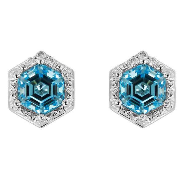 Yael Designs Borealis 14k White Gold Hexagon Blue Topaz Earrings with Diamonds