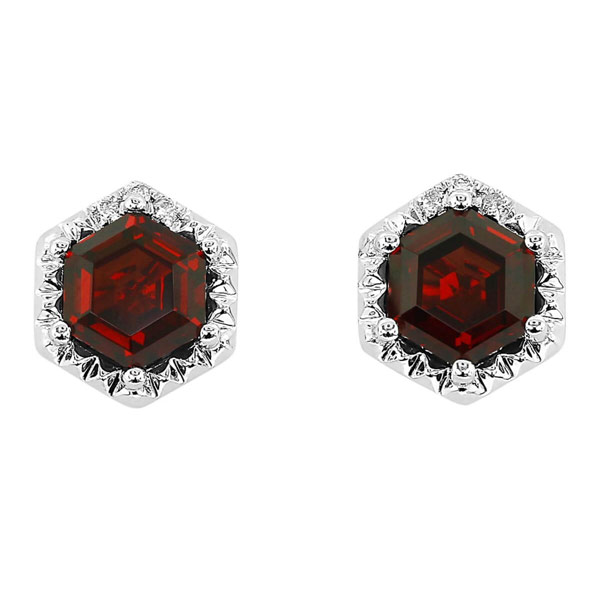 Yael Designs Borealis 14k White Gold Hexagon Garnet Earrings with Diamonds