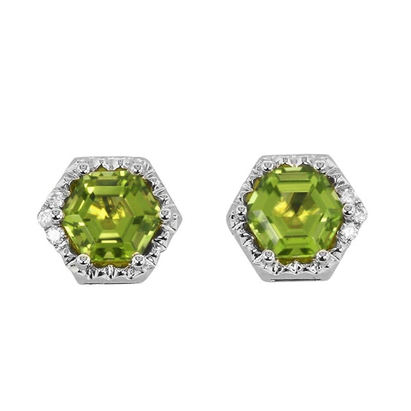 Yael Designs Borealis 14k White Gold Hexagon Peridot Earrings with Diamonds