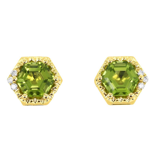 Yael Designs Borealis 14k Yellow Gold Hexagon Peridot Earrings with Diamonds