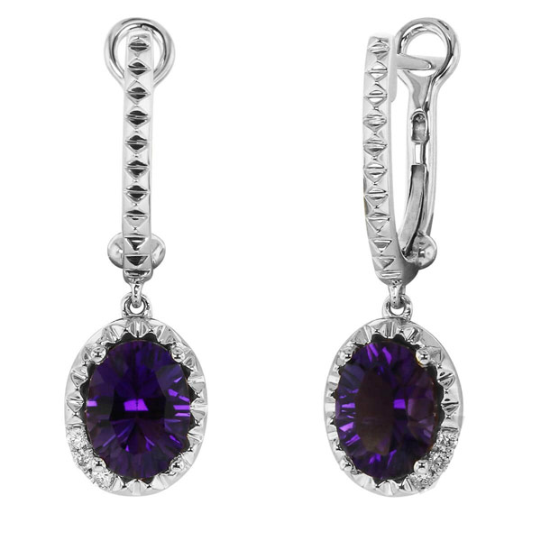 Yael Design Borealis 14k White Gold 2.1 ct tw Oval-Amethyst Dangle Hoop Earrings with Diamonds