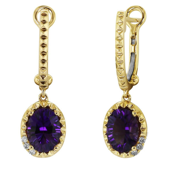 Yael Design Borealis 14k Yellow Gold 2.1 ct tw Oval Amethyst Dangle Hoop Earrings with Diamonds